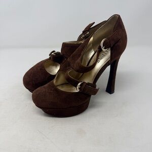 Guess Brown Faux Suede Platform Mary Jane Heels Size 6